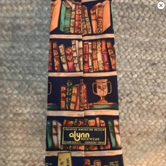Alynn Neckware Ex Libris 100% Silk Men’s Neck Tie Book Print - Picture 2 of 7